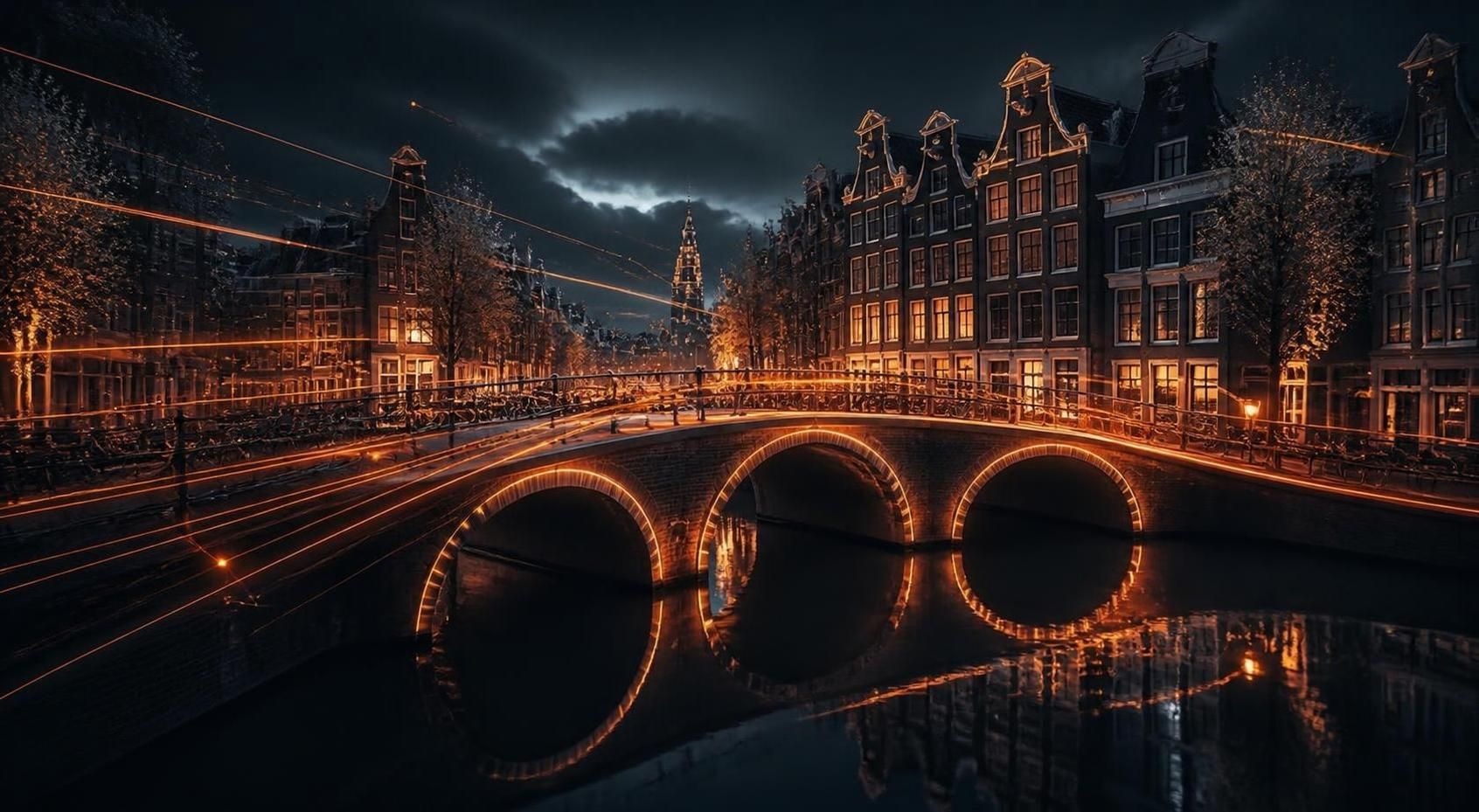 Amsterdam at night: canals and bridges