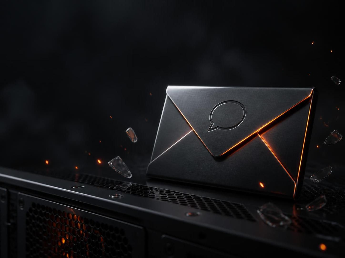 FYRHost mail and Matrix abstract: envelope and chat glass