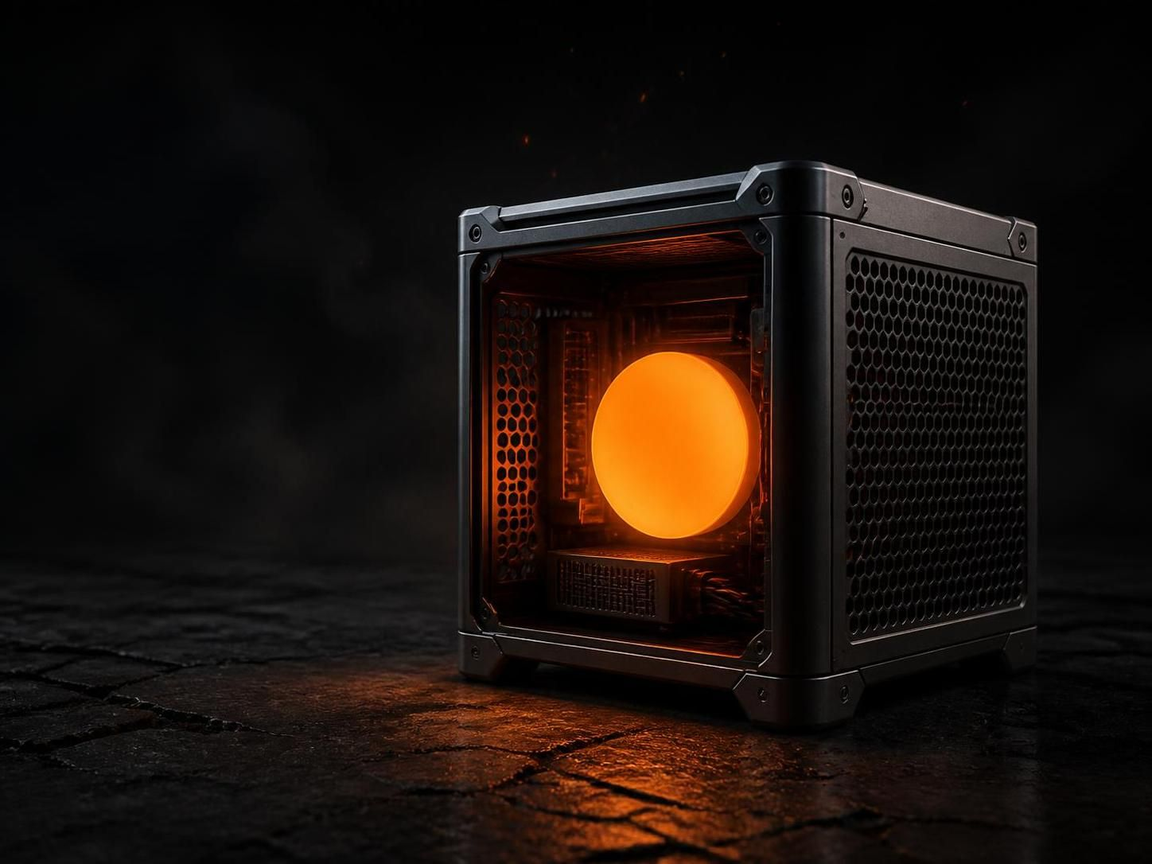 FYRHost Monero dedicated abstract: chassis with XMR disc glow
